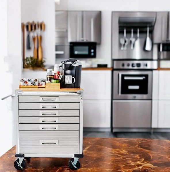 Heavy Duty Rolling Storage Cabinet with Wheels and Drawers, Workstation for Garage, Office, Workshop, 6 Drawer (28" W x 25" D x 34.5" H), Granite