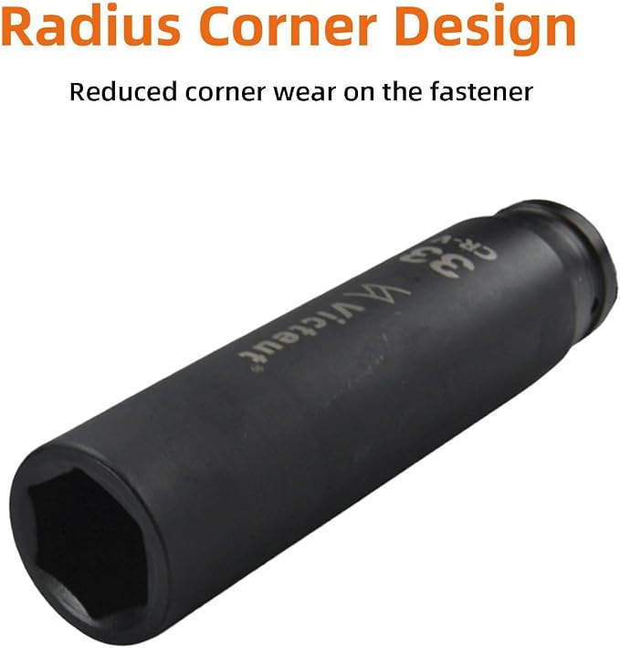 3/4-Inch Drive 33mm Extra Deep Impact Socket，8-Inch (200mm) Long，6-Point Truck&Trailer&Tractor Wheel Nut Socket, Heat Treated Cr-V Alloy Steel, One-Piece Forged, No Torque Loss