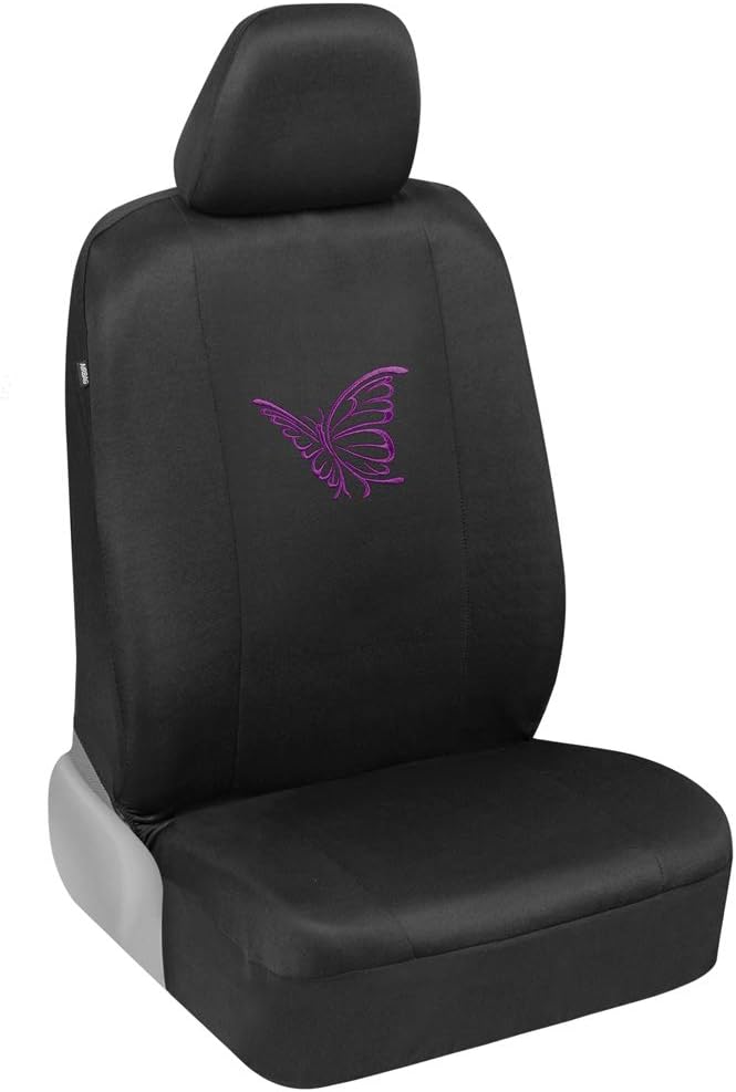 BDK Purple Butterflies Car Seat Covers for Women, Full Set with Steering Wheel Cover and Seat Belt Pads – Front and Rear Seat Covers for Cars with Matching Accessories, Fits Most Car Truck Van SUV
