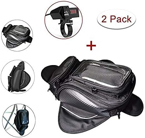 MASO Motorcycle Waterproof Tank Bag Oxford Magnetic Saddlebag Black Universal Motorbike Bags Travel Tool Tail Luggage with USB Charger LED Voltage Display