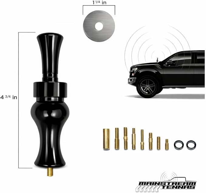 Duck Call Truck Antenna, Short 5.5 Inch Heavy Duty Anodized Aluminum Radio Antenna, Universal Kit Fits Most Trucks Including F150, F250, Maintains Reception, Unique Truck Accessories and Gifts (Black)
