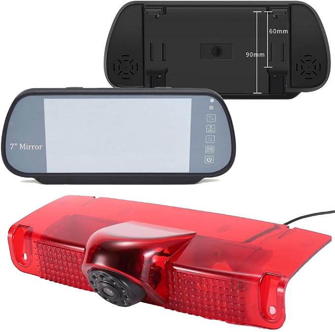 7 inch LCD Mirror Monitor+High Mount Brake Light Rear View Reverse Backup Camera Replacement for Chevrolet Express GMC Chevy Savana Exporer Vans Cargo Van 2003-2018