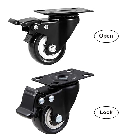 2" Caster Wheels Set of 4, Heavy Duty Casters with Brake, No Noise Locking Polyurethane (PU) Wheels, Swivel Plate Castors Pack 4