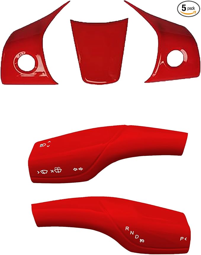 Steering Wheel Trim Cover with Gear Shift Cover for Tesla Model 3 Model Y Decorative Accessories 5Pcs (Red)