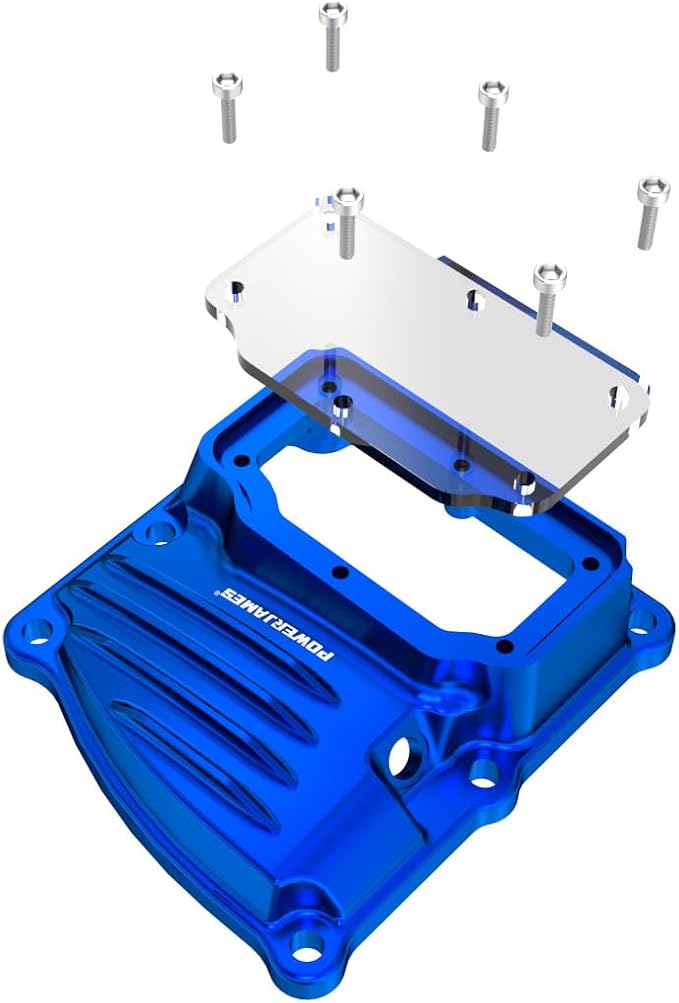 POWER JAMES Visible Aluminum Transmission Top Cover Compatible with Harley Davidson 2018-2025 Softail, 17-25 Touring Street Glide, Road Glide, Road King with M8 Models. (Blue)