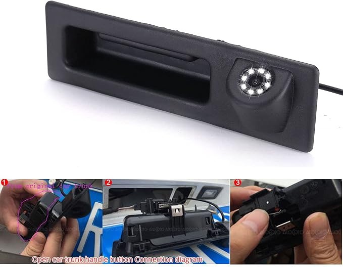 HD 8LED Night Vision Rear View Reverse Trunk Handle Backup Camera Compatible with BMW 520Li 525Li 530i 535Li 328Li 320Li Z3 Z4 Z8 i3/328i/F30 316i/F15/E60 E61 E70 E71 E72 E82 E88 E84 E90 E91 E92 E93