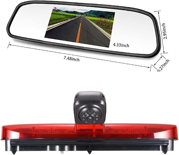 HD Brake Light Reversing Camera Set with Rear-View Mirror, Waterproof Night Vision Car Roof Reversing Camera Replacement for Ford Transit Connect 2 II/XL Cargo Titanium Passenger Wagon 2014-2022