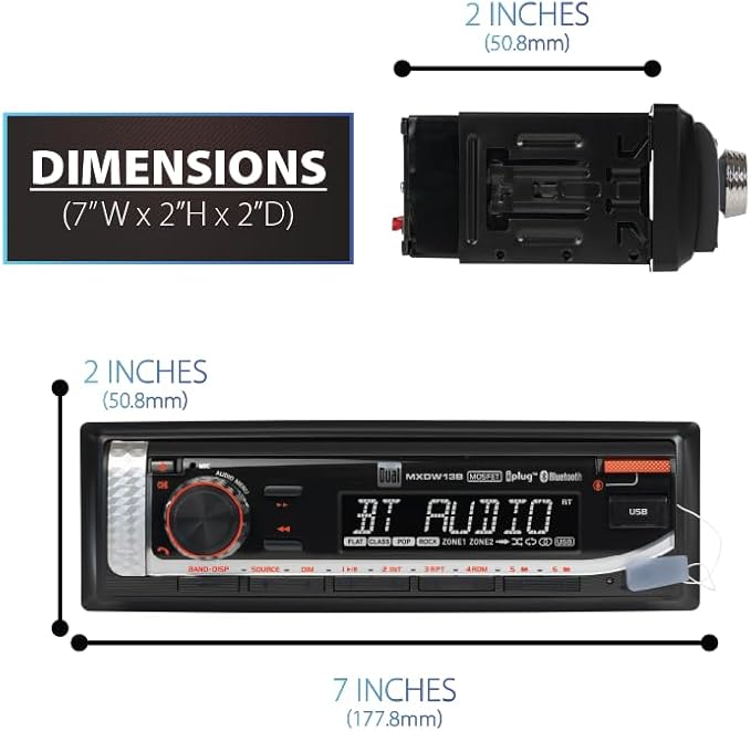 Dual Electronics MXP152B Marine Stereo with (2) 6.5" Marine Speakers & Antenna | AM/FM Boat Radio Digital Media Receiver with Built-in Bluetooth | USB Playback with 2.1A Fast Charging | Black