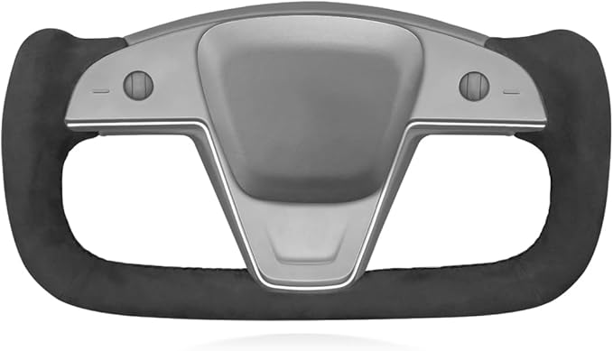 MEWANT Hand Stitch on Black 9040 Athsuede Steering Wheel Cover Wrap for Tesla Model S Yoke 2021-2023 Model X 2021-2023