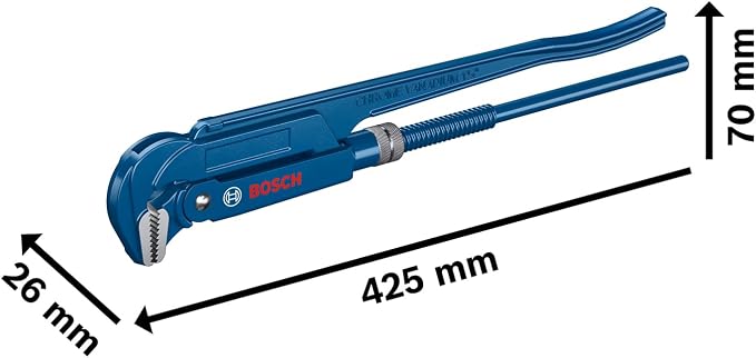 Bosch Professional Corner Pipe Wrench (90° jaw Position, Chrome-Vanadium Steel, Suitable for Pipes is 60 mm or 2 3/8")