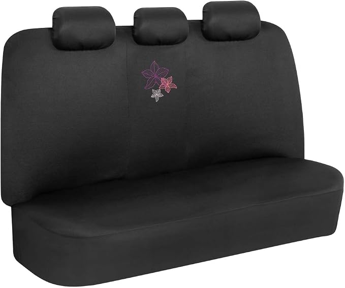 BDK Multicolor Hawaiian Flower Print Car Seat Covers, Full Set with Steering Wheel Cover and Seat Belt Pads, Front and Rear Universal Fit for Car Truck SUV Van, Cute Auto Interior Accessory for Women