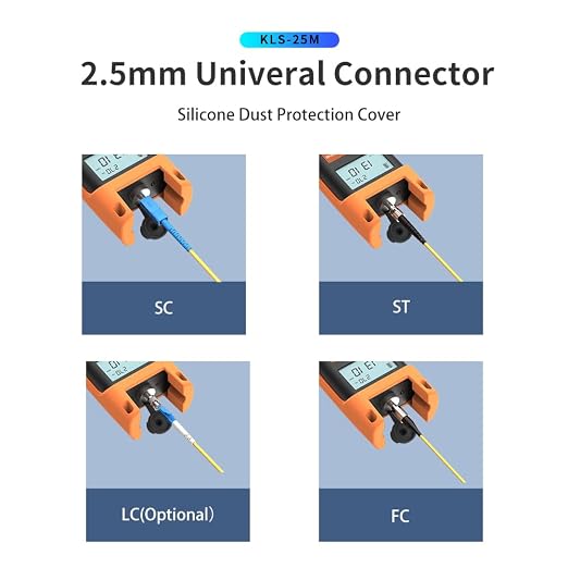 Fiber Optic Light Source KLS-25M SM 1310/1550nm + 2.5mm Universal Interface + LED Lights + Mini Case Protection Design Compact & Generous FTTH Fiber Optical Test Tool