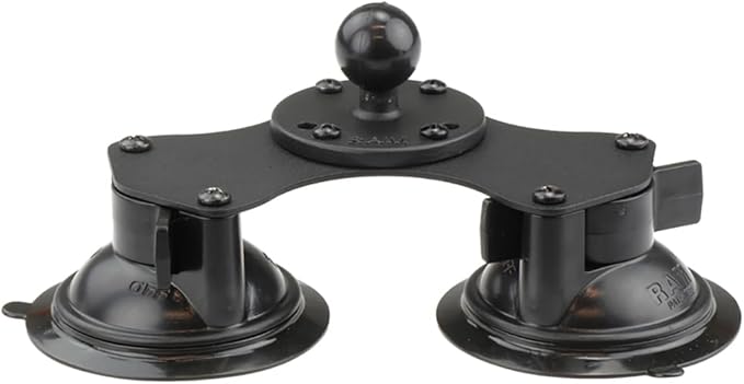 RAM MOUNTS Dual Suction Cup Mount Base with Twist-Lock, B Size 1" Ball for Windshield & Smooth Surfaces, Heavy-Duty Vehicle & Aviation Mount Base RAM-B-189B-202U