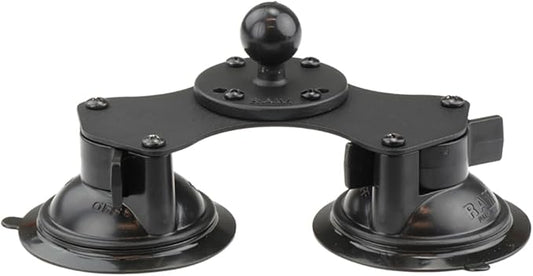 RAM MOUNTS Dual Suction Cup Mount Base with Twist-Lock, B Size 1" Ball for Windshield & Smooth Surfaces, Heavy-Duty Vehicle & Aviation Mount Base RAM-B-189B-202U