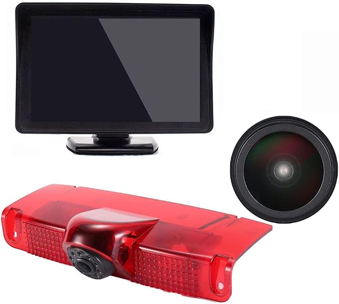HD IP68 Third Roof Mount Brake Lamp Rear View Reverse Backup Camera Angle and Distance Adjustable Compatible with Chevrolet Express GMC Chevy Savana Exporer Cargo Van (Camera+4.3''Monitor)