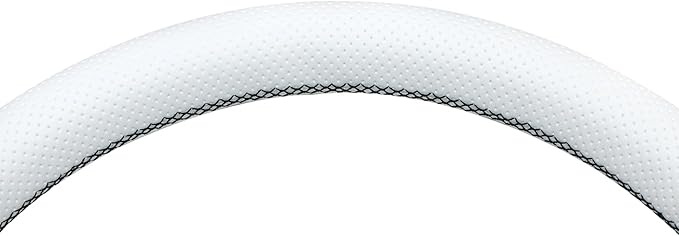 MEWANT Hand Stitch Steering Wheel Cover for Dodge Ram 1500 2500 3500 2004-2008 White Black Faux Leather Steering Wrap