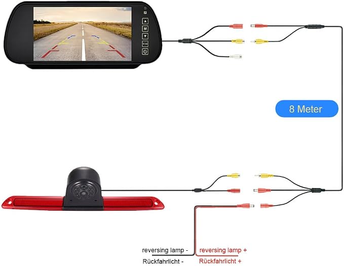 High Roof Mount 3rd Brake Light Rear View Backup Camera+7 inch TFT LCD Screen Mirror Replacement for Van Mercedes Benz Sprinter W906/ VW Crafter Caravelle 2007-2015