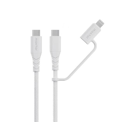 Maktar CCL 2-in-1 USB-C to Lightning & USB-C Cable | MFi Certified | 60W Fast Charging | Nylon Braided 1.2m | for iPhone iPad MacBook Android