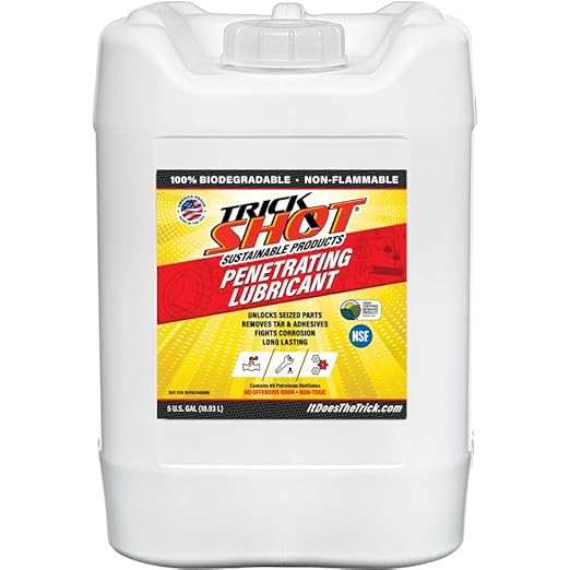 Trick Shot - 3-in-1 Penetrating Lubricant Oil - Biobased Food Grade Industrial Oil for Parts, Rust and Corrosion Remover, Anti-Seize Lubricant Protects Metal Surfaces, Degreases & Cleans - 5-Gallon