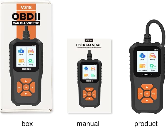 Outzone V318 OBD2 Scanner, Basic Car Code Reader with 1.8" Color Screen, Engine Fault Code Scanner for All Gasoline OBDII Vehicles, Read & Clear Check Engine Light, 10 Languages Supported