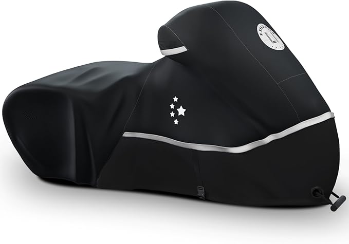 Motorcycle Cover 420D Heavy Duty All Season Universal Weather Waterproof Outdoor Protection 96" XXL Vehicle Cover/Black