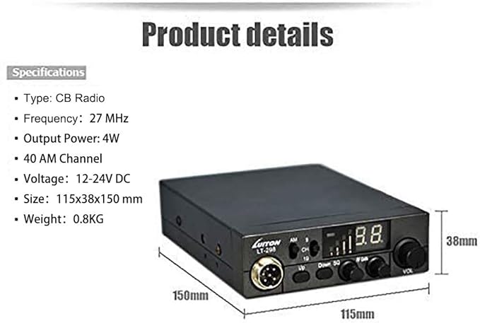 LUITON 40-Channel CB Radio LT-298 Compact Design with External Speaker Jack, Large Easy to Read LED Display Compatible with 12-24V Voltage