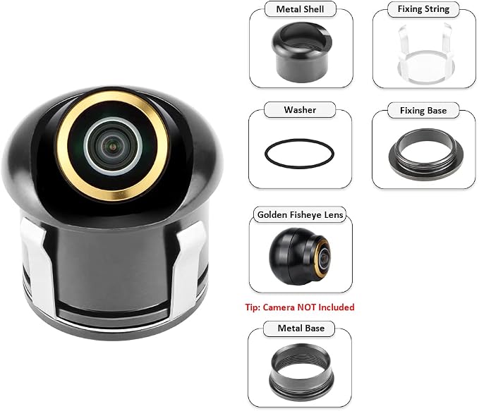 Car AHD1080P Backup Camera with Dynamic Trajectory Guide Line + Flush Hidden Mounting Metal Holder