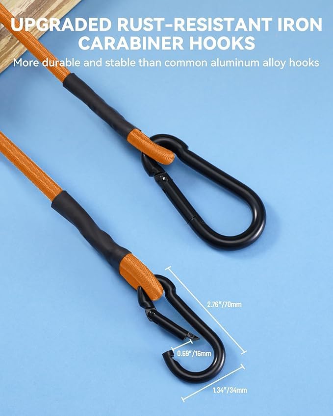 8 Pack 18 Inch Heavy Duty Bungee Cords with Carabiner Hooks, 190 lbs Max Strength Bungee Straps for Cargo, Bike, Cart, Roof Rack, Truck, Tent, Camping, Motorcycle, Outdoor Storage and More, Orange