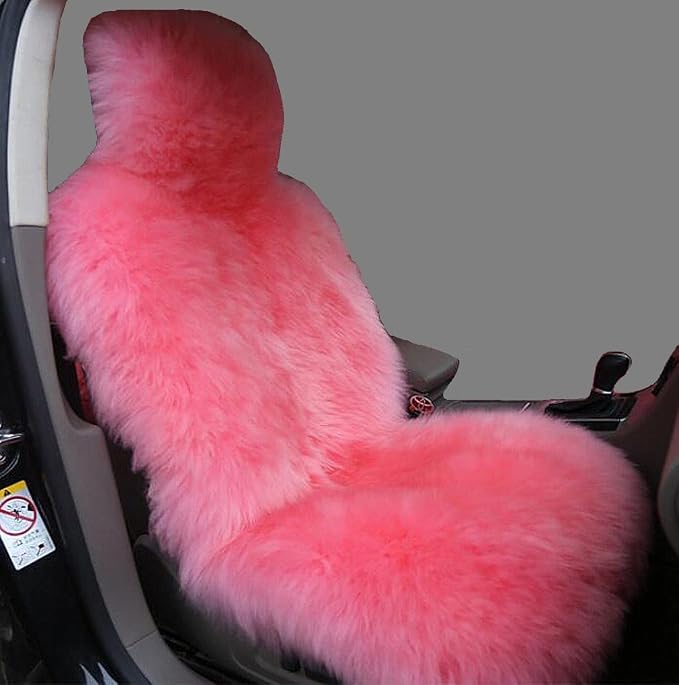 Winter Warm Authentic Australia Sheepskin Car Seat Cover Luxury Long Wool Front Seat Cover Fits Most Car, Truck, SUV, or Van (Pink)