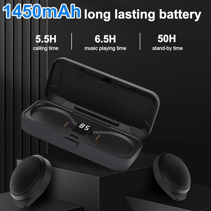3T6B Motorcycle Bluetooth Headset with Charging Case, Helmet Bluetooth Speaker with Microphones & Remote Control, 1900mAh Battery, 50Hours Work Time, True Wireless Headsets for Riding and Skiing