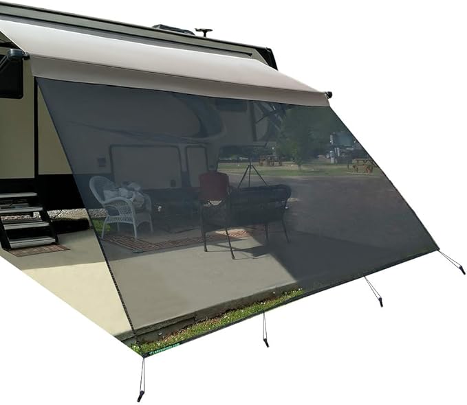 Leaveshade RV Awning Sun Shade Screen 10' X 16' 3''- Mesh Sunshade Block Tent Front Sun Galary Motorhome Camping Trailer Sunscreen Screen Netting Shade UV Sunblocker - 3 Year Warranty (Black)