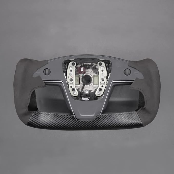 MEWANT Hand Stitch Black Matte PU Carbon Fiber Suede Steering Wheel Cover for Tesla Model S Yoke 2021-2023 Model X Yoke