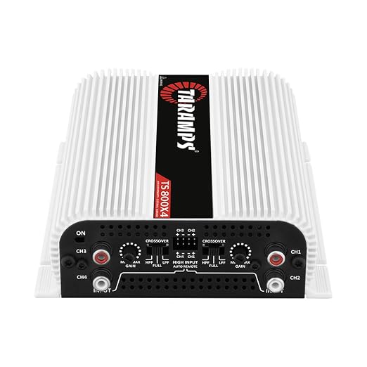 Taramps TS 800x4 1 Ohm Multichannel Stereo Amplifier 800 Watts Rms, 4 Channels, Full Range, Car Audio Amp Digital 2 Bridged Channel, Crossover High/Low Pass, with RCA and Automatic High Level Input