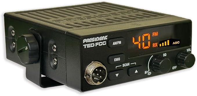 President Ted FCC AM/FM 40 Channel Compact CB Radio, LED Display, Emergency Channels, Automatic Squelch Control, PTT, 6pin MIc Plug, Time Out Timer, Key Beep, 2 Years Manufacture Warranty
