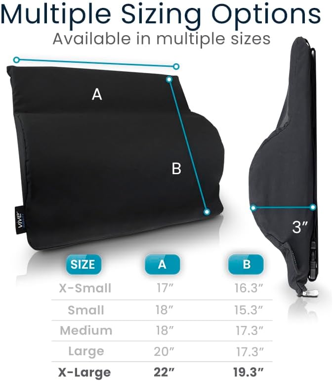 Vive Wheelchair Lumbar Support Cushion for Sling Back Wheel Chairs - Chair Pad for Back Pressure Relief - Memory Foam Backrest - Fits Most Wheelchairs & Transport Chairs - Improves Posture