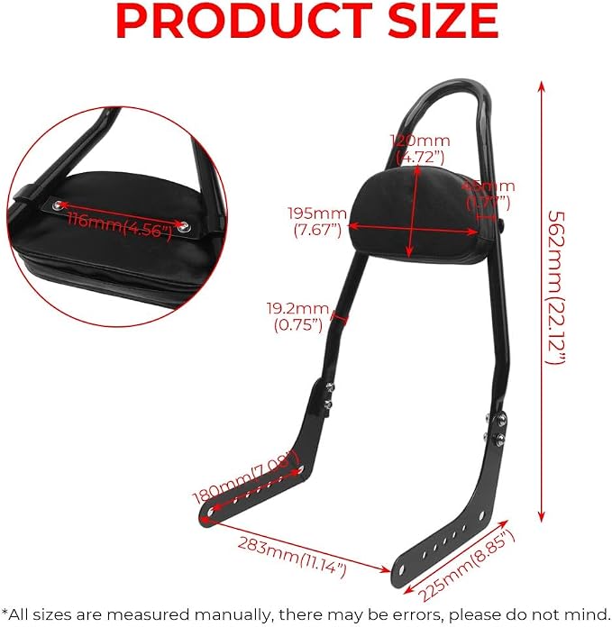 Detachable Passenger Backrest Pad Sissy Bar Fit for 2018-later Harley Softail FLDE FLHC FLHCS FLSL FXST FXBB FXBBS,Black