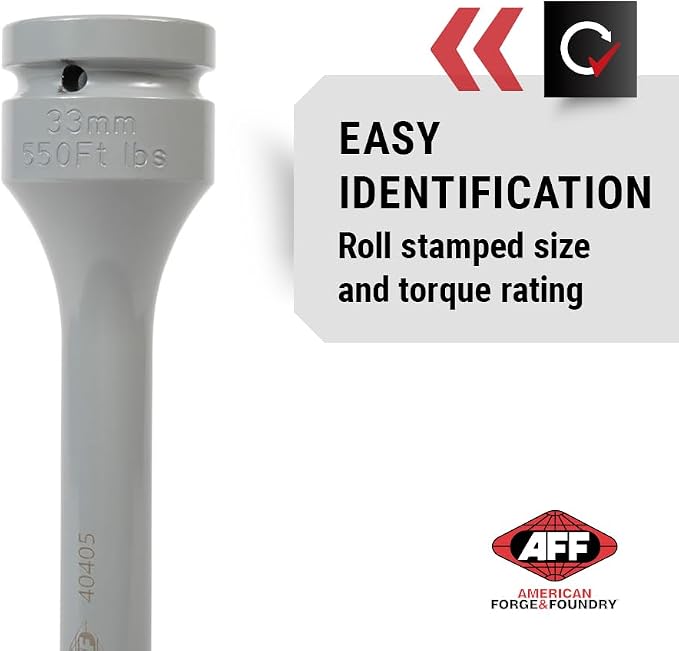 AFF Torque Limiting Extension Socket 1" Drive -33 mm 1 5/6" 550 ft/lbs - Gray - 40405