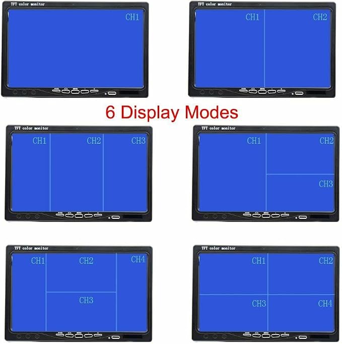 Vehicle On-Dash Backup Monitor, 7" LCD 4CH Color Car Rearview Monitor Screen fits Reverse Backup Parking