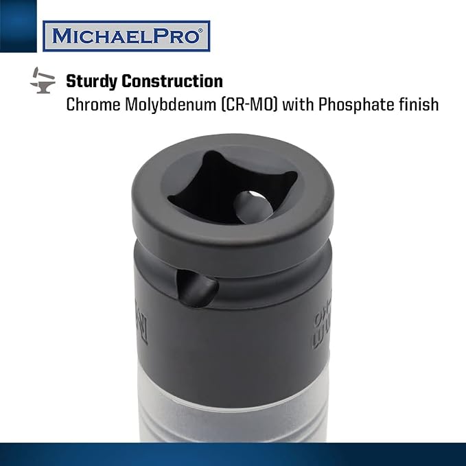 MichaelPro 5-Piece Power Impact Lug Nut Socket, Damage-Free 1/2-Inch Extra Tough Professional Thin Wall Wheel Protector Impact Sockets – 15, 17, 19, 21, 22mm| MP005030 (5-Piece)