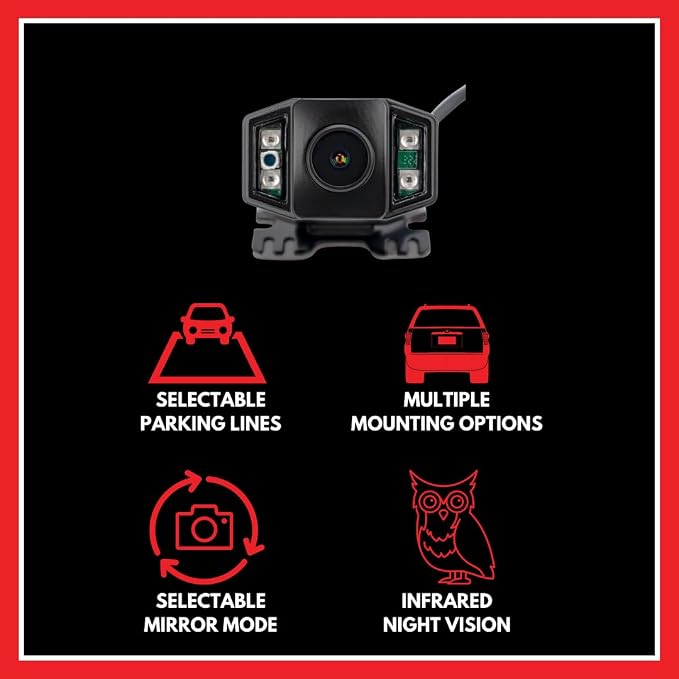 EchoMaster Universal HD Front or Rear Backup Camera with Night Vision & Multiple Mounting Bracket Options, IP67 Waterproof, Parking Lines, Ultra Wide Viewing Angle, Works with Most Aftermarket Radios
