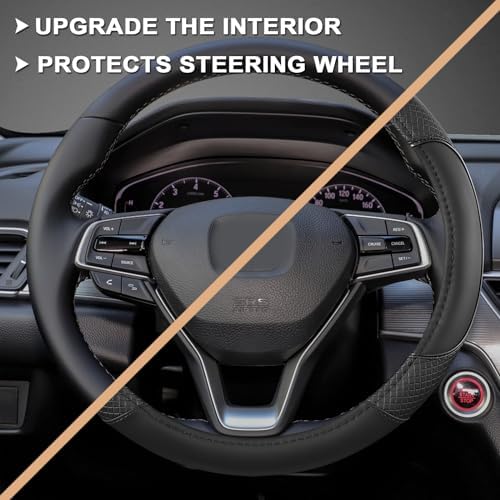 GIANT PANDA Interior Accessories Bundle for Honda CR-V HR-V Civic Accord, Front Seat Covers & Microfiber Leather Steering Wheel Cover, Full Interior Protection Set, Anti-Slip, Easy Install