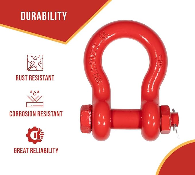 Mytee Products 4 Pack 1-1/8" Anchor Shackle Forged Carbon Steel w/Safety Screw Pin Load Limit 19,000 lbs, Double Rust Protection Heavy Duty D Ring Bolt Type Shackle for Towing, Rigging