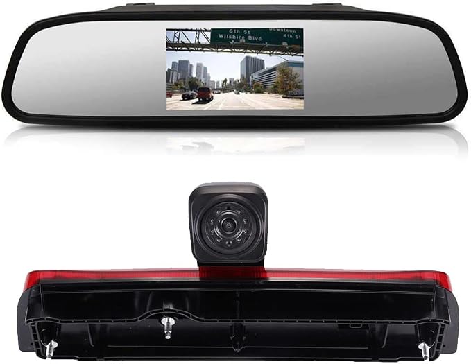 Third Brake Light Backup Camera Brake Lamp Rear View Reverse Camera+4.3" LCD Screen Mirror Compatible with Ford Transit Connect 2014-2017 Van Transporter Business MPV SUV