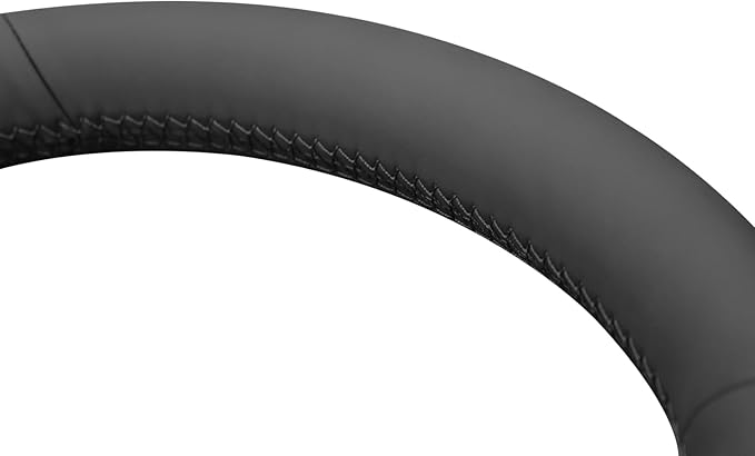 MEWANT Steering Wheel Cover Wrap for Tesla Model Y 2020-2023 Model 3 2017-2023 Made of Black Smooth Genuine Leather