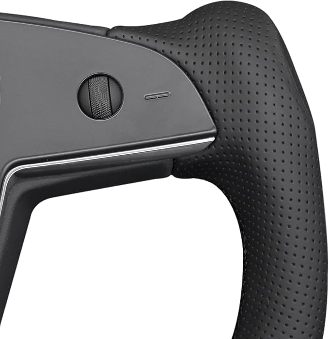 MEWANT Hand Stitch Shiny PU Carbon Fiber Black Perforated PU Leather Steering Wheel Wrap for Tesla Model S Yoke Model X