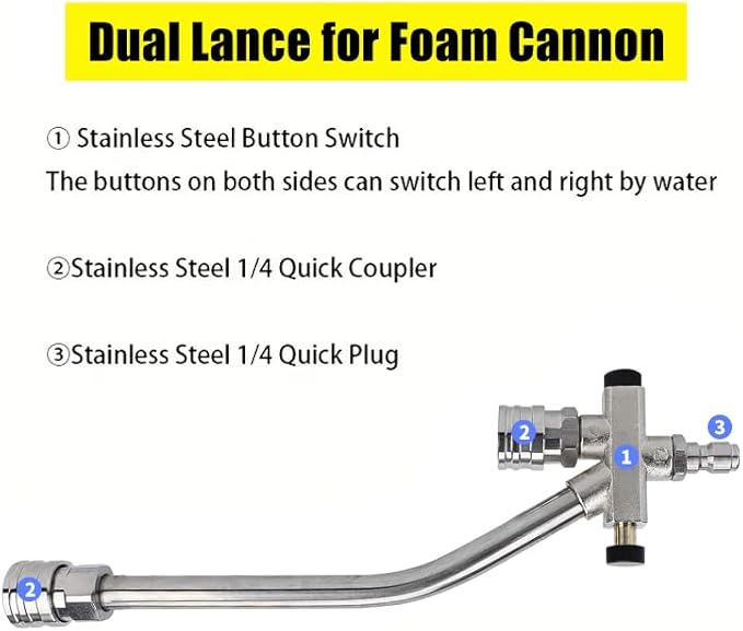 BEAR FORCE Pressure Washer Brass Foam & Foam Cannon Dual-Connector Accessory with 1/4” Quick Connector & 1.25mm & 1.10mm Orifice Nozzle, 360° Adjustable Thicker Snow Foam with 32 oz Soap Car Wash