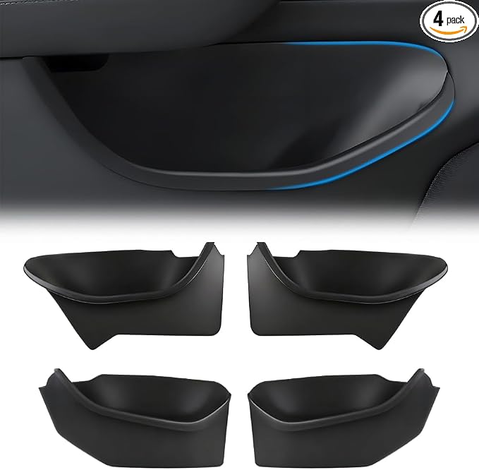 4 PCS Full Arounding Door Side Storage Organizer Compatible with 2025 2026 TES-la Model Y Juniper, Full Cover TPE Door Side Pocket Box Tray, Front & Rear Side Organizer Tray Protector Liner