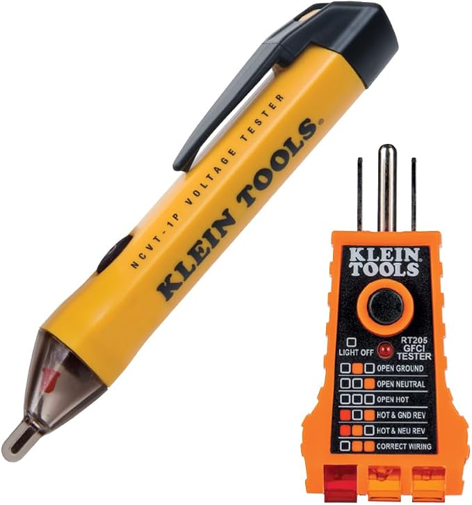 Klein Tools Electrical Tester Kit with Voltage Detector, GFCI Tester & Insulated Screwdriver Set with Phillips, Slotted & Square Tips, 5-Piece