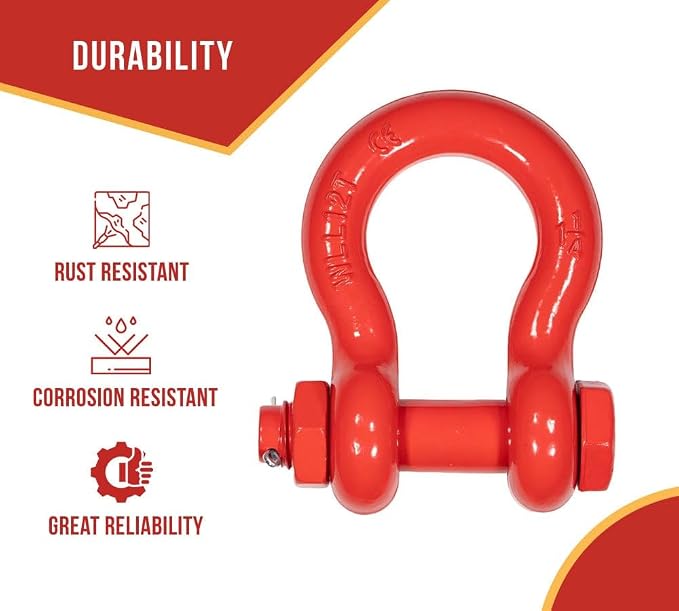 Mytee Products 1-1/4" Anchor Shackle Forged Carbon Steel w/Safety Screw Pin Load Limit 24,000 lbs, Double Rust Protection Heavy Duty D Ring Bolt Type Shackle for Towing, Rigging & Vehicle Recovery