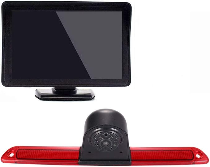Car Third Roof Top Mount Brake Light 3 Rear View Camera Parking Safety Assistant System, HD Night Vision Waterproof for VW Crafter Caravelle/Van Mercedes Benz Sprinter W906 (with 4.3-inch Monitor)